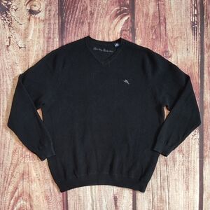 Tommy Bahama Mens Solid Black V Neck Knit Sweater Excellent Condition